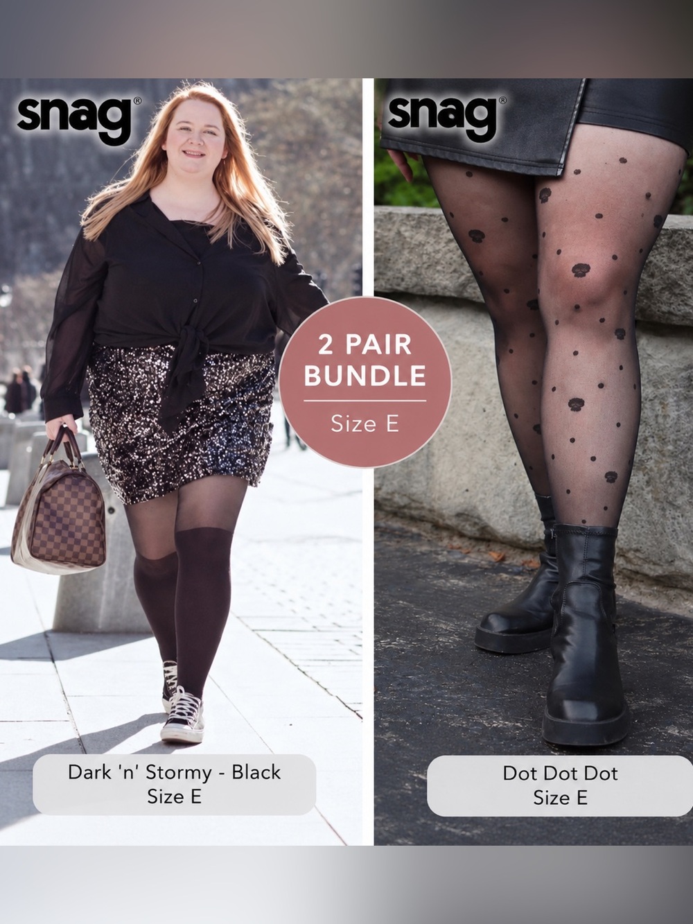 2pc Snag Tights Bundle Dark n Stormy Dot Dot Dot Black Size E